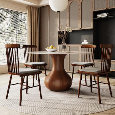 Farmhouse Dining Table With Lazy Susan With Built-in - 53 x 29.5