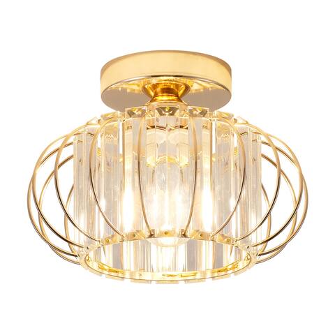1-Light Gold Modern Crystal Semi-Flush Mount Light
