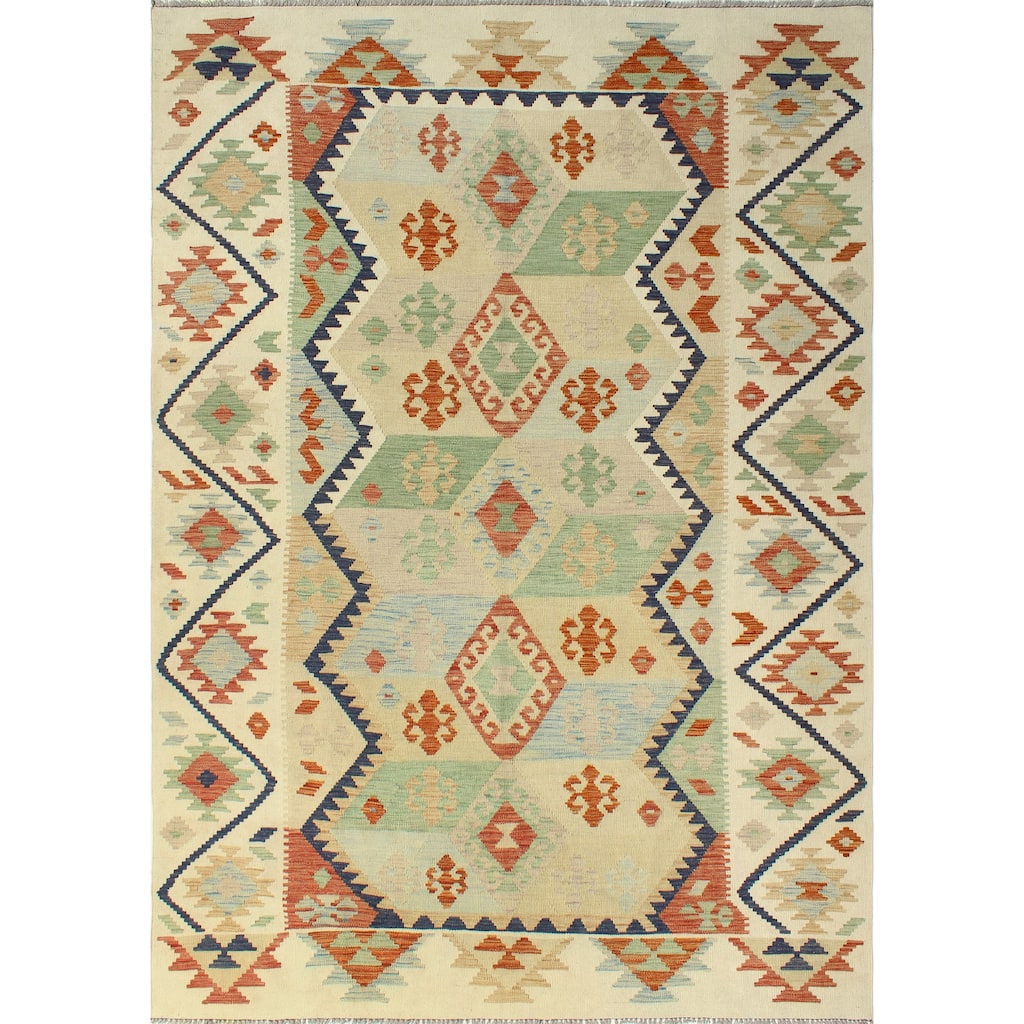 Sun Faded Flatweave Ormazd Beige/Navy Rug - 6'5" x 10'0"