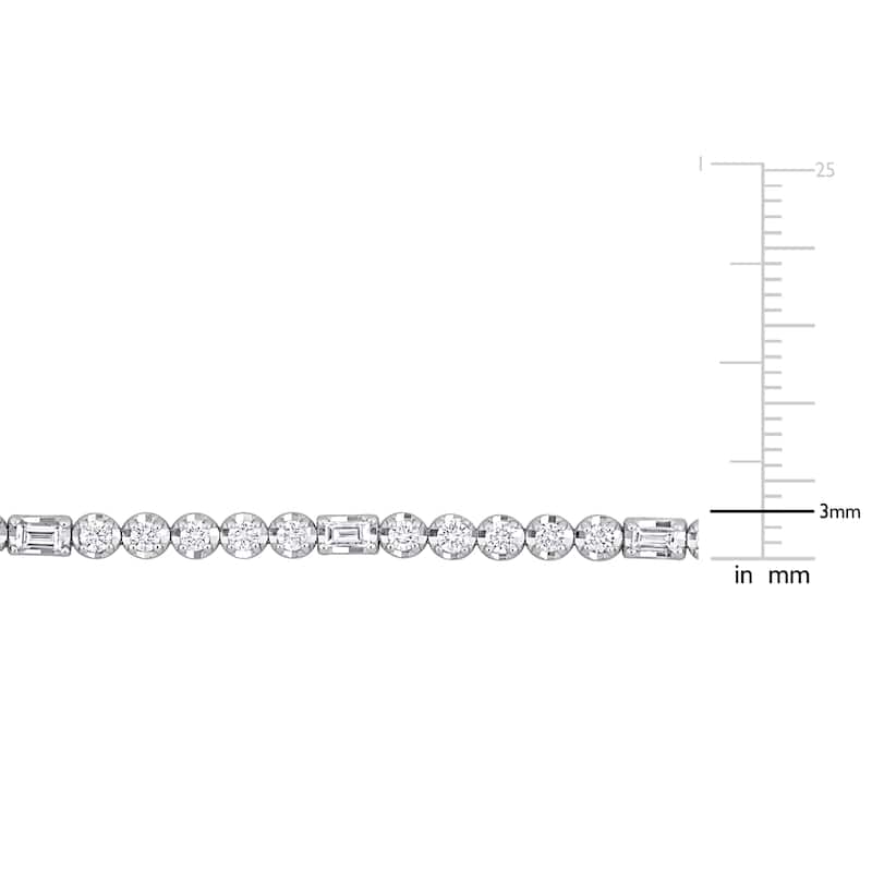 Miadora 14k White Gold Round and Baguette Diamond Tennis Bracelet 1 3/5ct TDW
