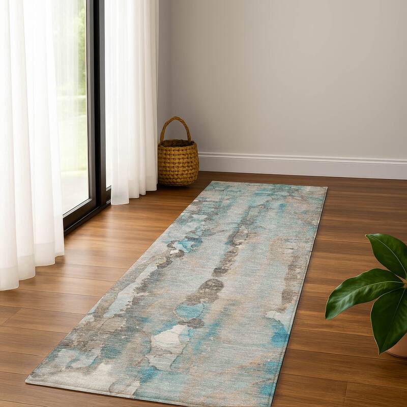 Premium Washable Super Soft Contemproary Rugged Mayfield Rug - Teal - 2'3" x 7'6"