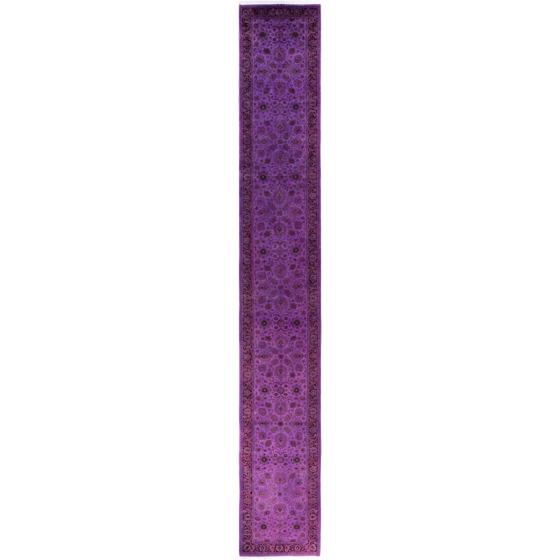 Overdyed One-of-a-Kind Hand-Knotted Area Rug - Purple - 2' 6" x 17' 10"