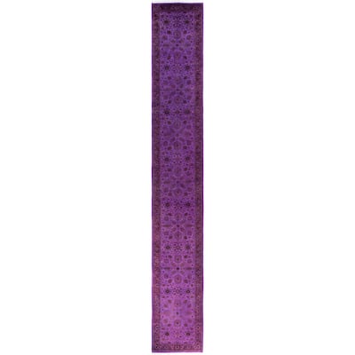Overdyed One-of-a-Kind Hand-Knotted Area Rug - Purple - 2' 6" x 17' 10"