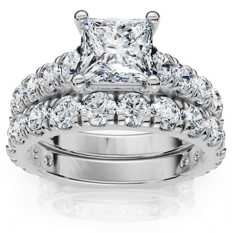 Bliss Diamond Certified 3Ct Princess Cut Diamond Engagement Ring Set Gold Lab Grown