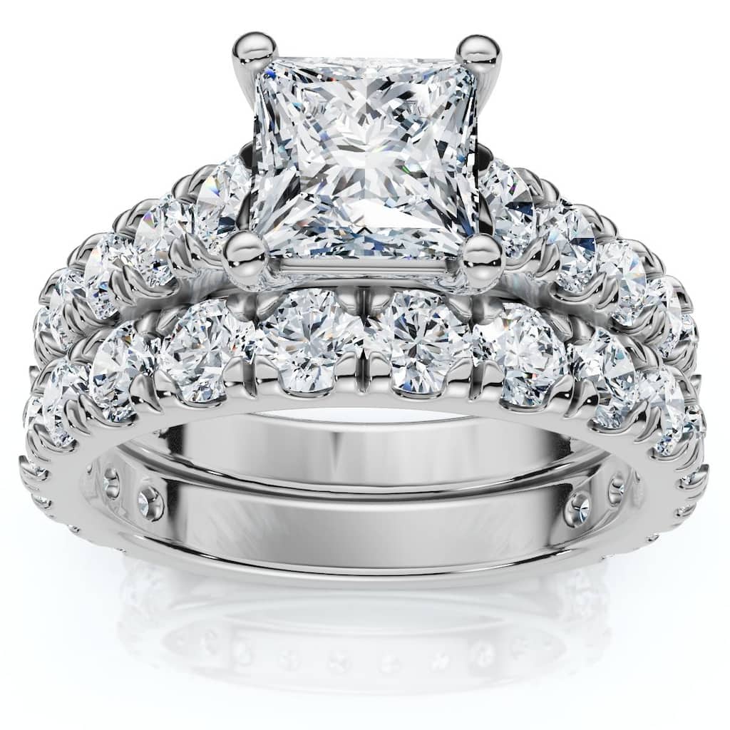 Bliss Diamond Certified 3Ct Princess Cut Diamond Engagement Ring Set Gold Lab Grown