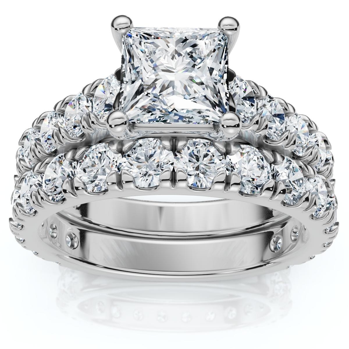 Bliss Diamond Certified 3Ct Princess Cut Diamond Engagement Ring Set Gold Lab Grown