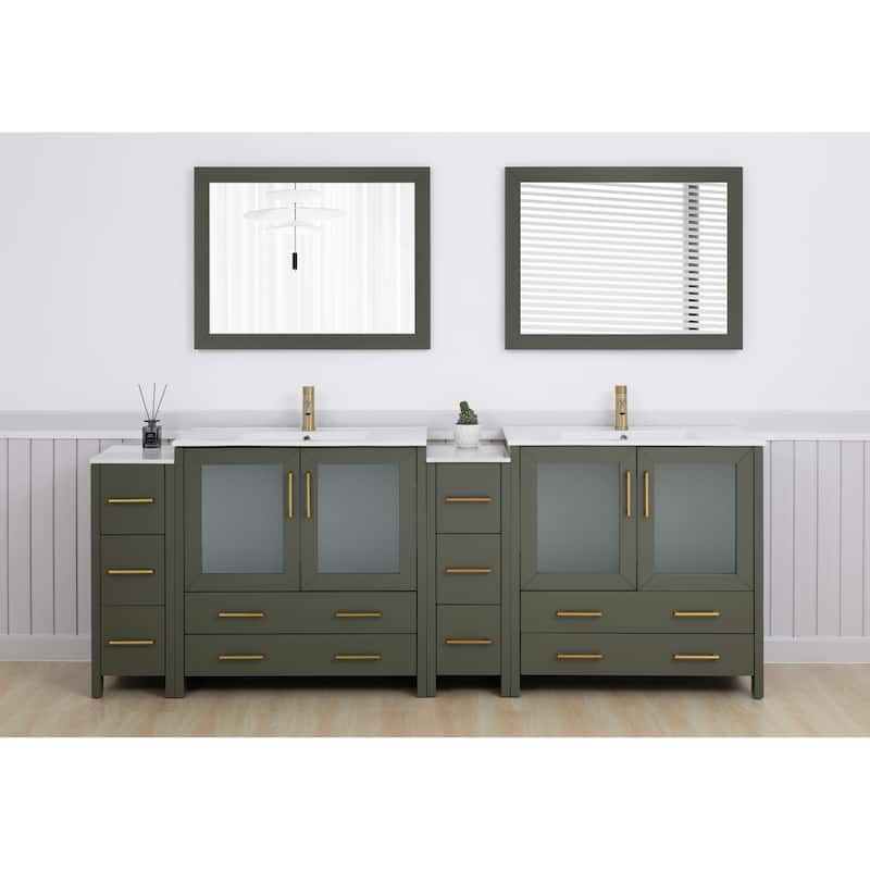 Vanity Art 96" Double Sink Bathroom Vanity Set 10 Dove-Tailed Drawers, 3 Cabinets, 2 Shelves Soft-Closing Doors with Free Mirror