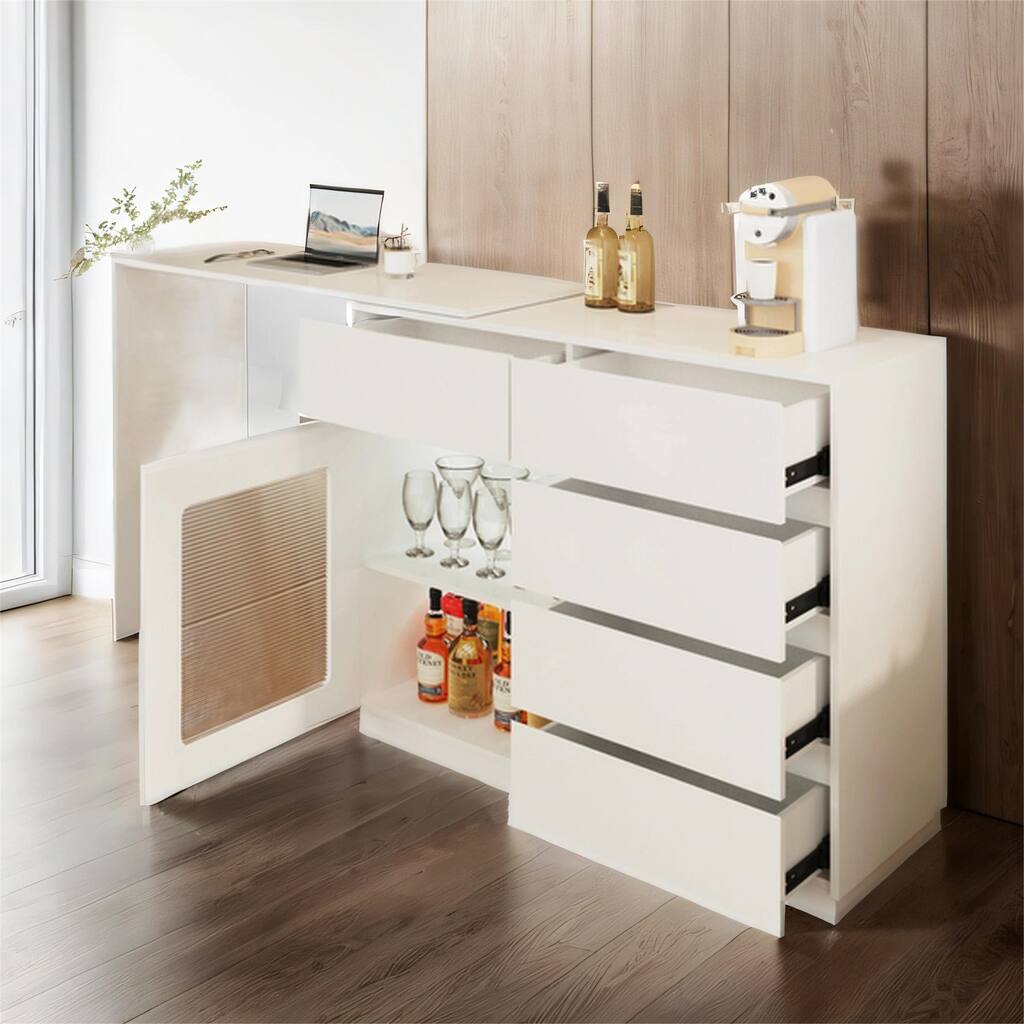 44"-85"Extendable Sofa Bar Table Cabinet Behind Couch Pub Table w/ LED