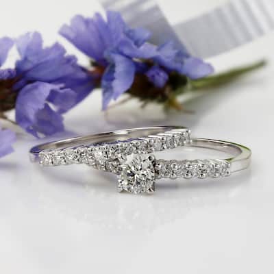 Auriya 14k Gold 1/2ctw Round Diamond Engagement Ring Set