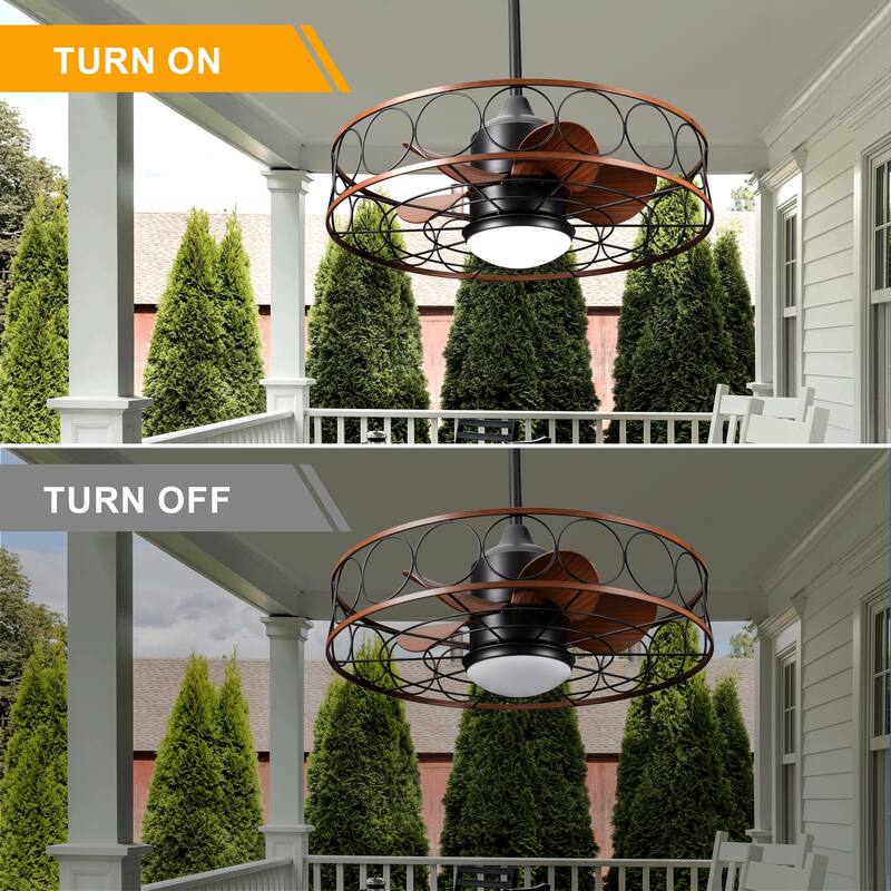 Bella Depot 23" Outdoor Ceiling Fan with LED Light and Remote 6-speed Indoor Ceiling Fan for Bathrroom Corridor Patio - 23.6"