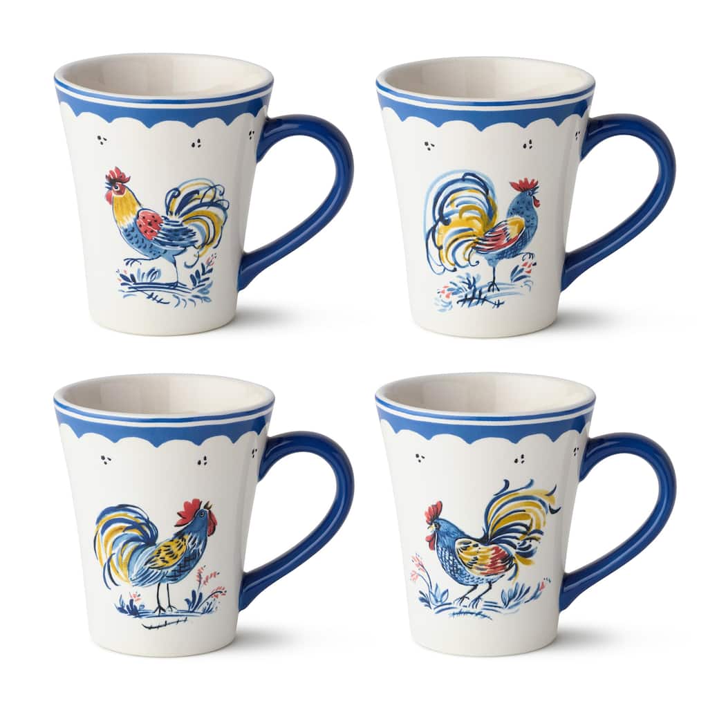 Certified International French Rooster 16 oz. Mugs, Set of 4 Assorted Designs