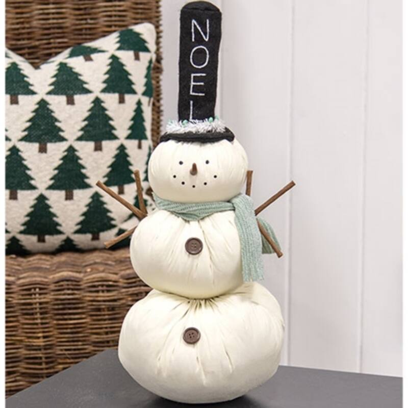 Noel Party Stuffed Snowman, Freestanding Plush Decor - 9” x 9” x 20.50”