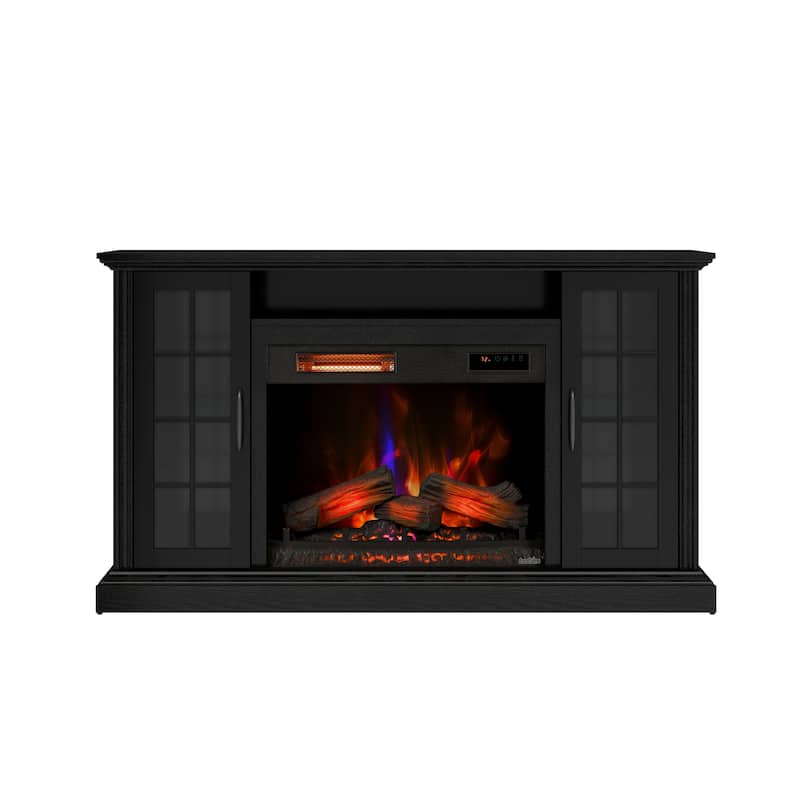 duraflame® Electric Fireplace Media Mantel for TVs up to 65 inches and Storage Cabinets, Black Embossed Ash