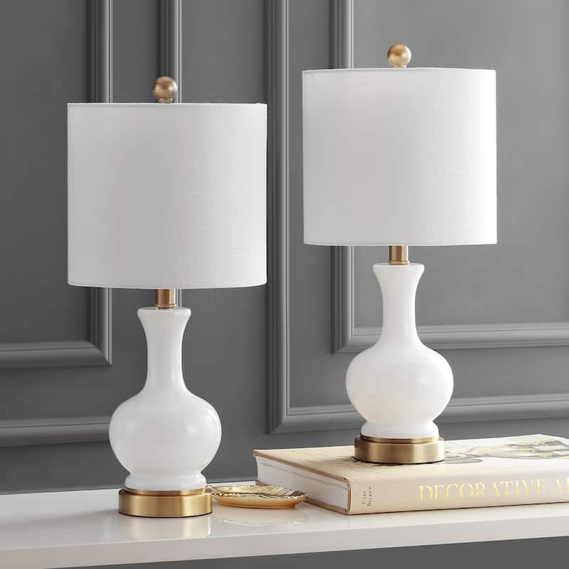 Vermont 22" Glass/Metal LED Table Lamp, White (Set of 2) by JONATHAN Y