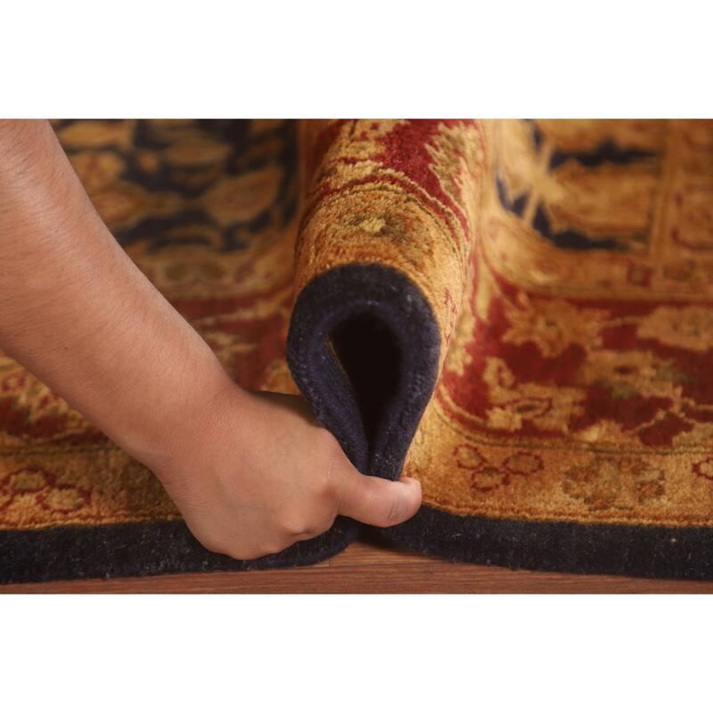 Navy Blue Floral Agra Oriental Area Rug Hand-Knotted Wool Carpet - 5'11" x 8'11"