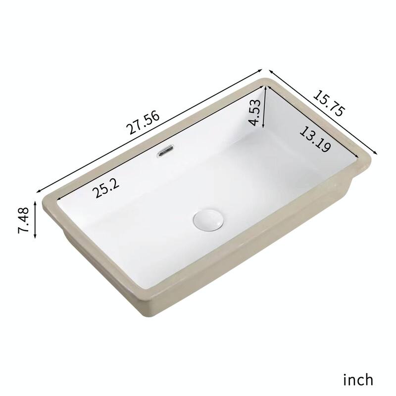 Eridanus Undermount Kitchen Sink - White Ceramic Sink, Deep Single Bowl (Without Bottom Grid and Strainer Drain