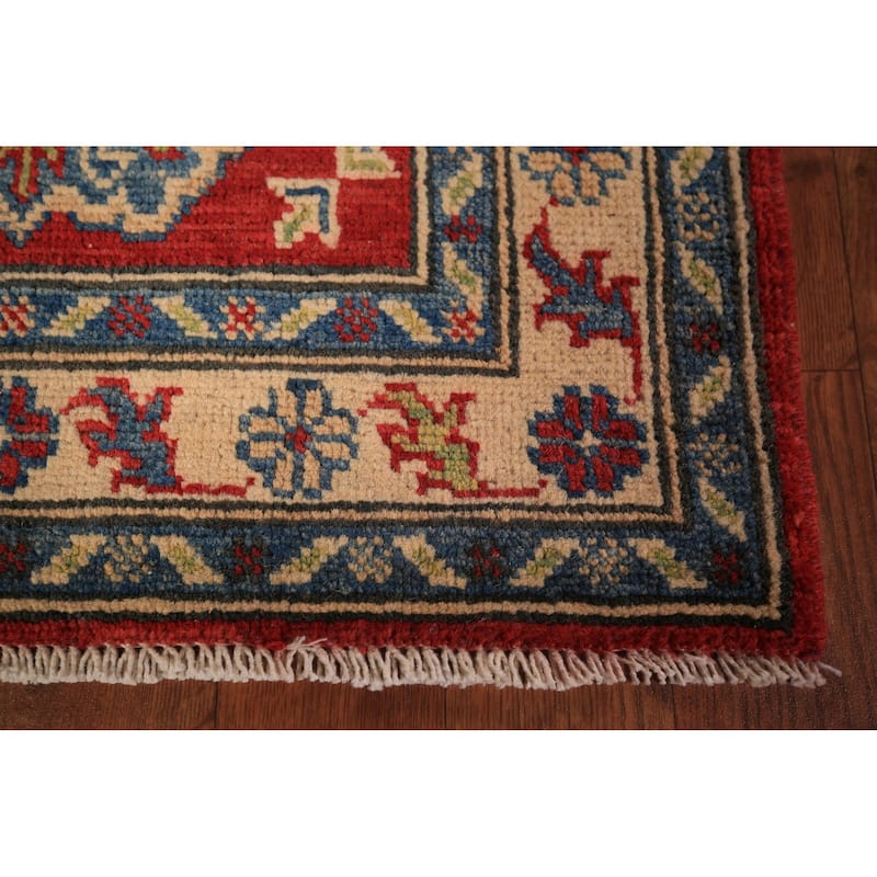 Geometric Kazak Accent Rug Traditional Handmade Red Wool Carpet - 2'0" x 3'0"