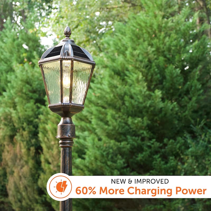 Gama Sonic Royal Bulb 1-Light Black Solar Post Light with 3" Fitter - Brushed Bronze