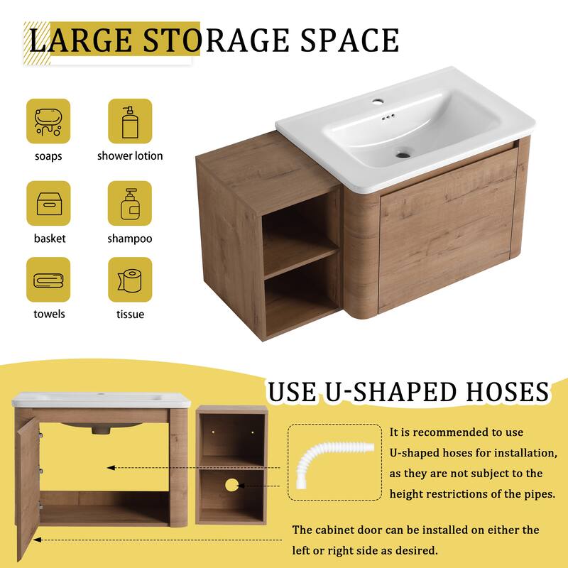 Floating Bathroom Vanity with Sink, Wall-Mounted Bathroom Storage Cabinet, Vanity Cabinet & Ceramic Sink Set