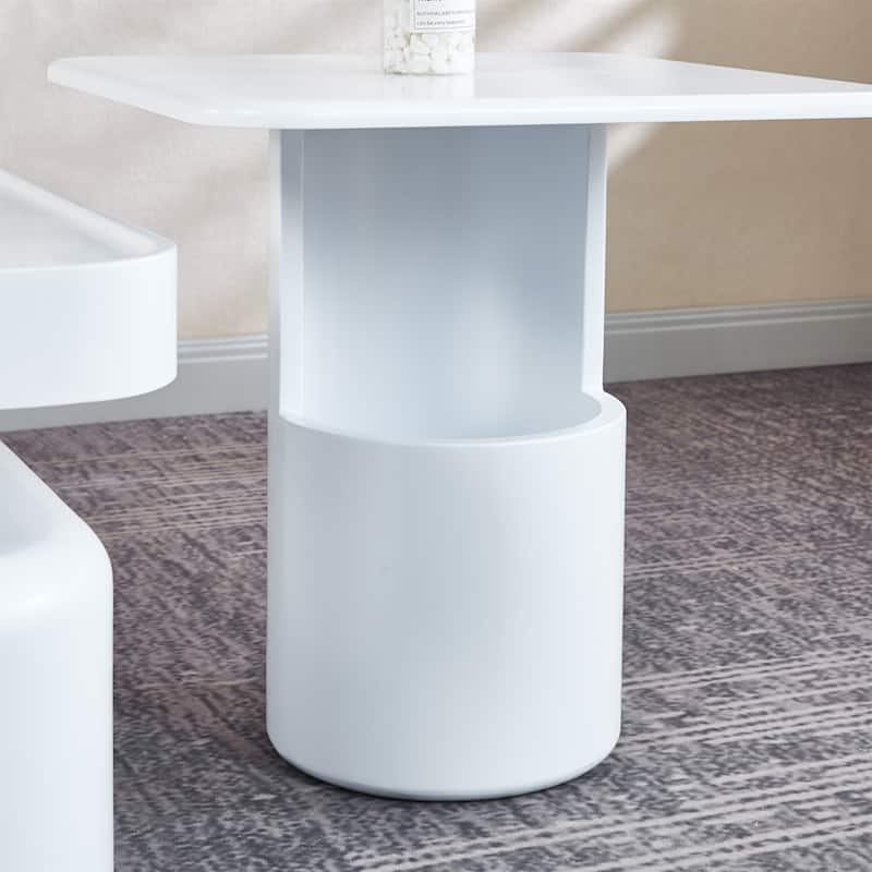 2 Pieces White MDF Square Coffee Table Set