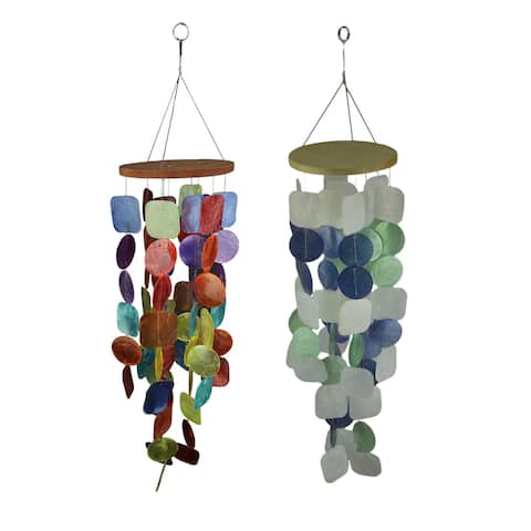 Set Of 2 Capiz Shell Wind Chimes For Garden Patio Yard Coastal And - 25.5 X 5.5 X 5.5 inches