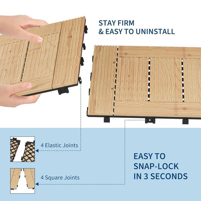 Water Resistant 33 Pack 12"X12" Wood Patio Flooring Deck Tiles for Indoor & Outdoor Use - 33-Pack