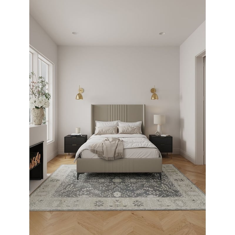 Manhattan Comfort Promenade Mid-Century Modern Velvet Upholstered Bed - Rustic Taupe - Full