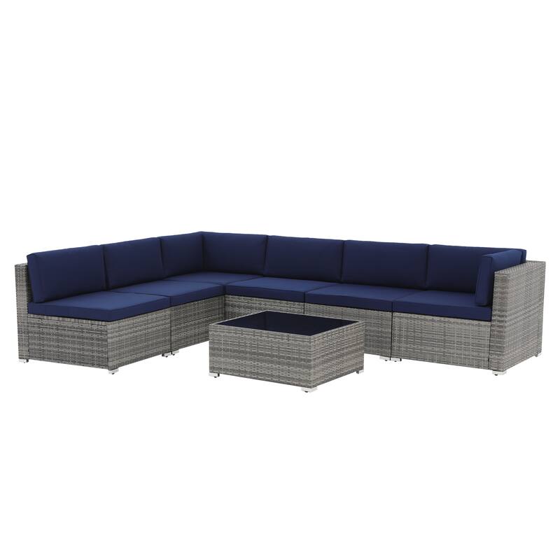7 pieces Patio Wicker Sectional Sofa Set with Cushions