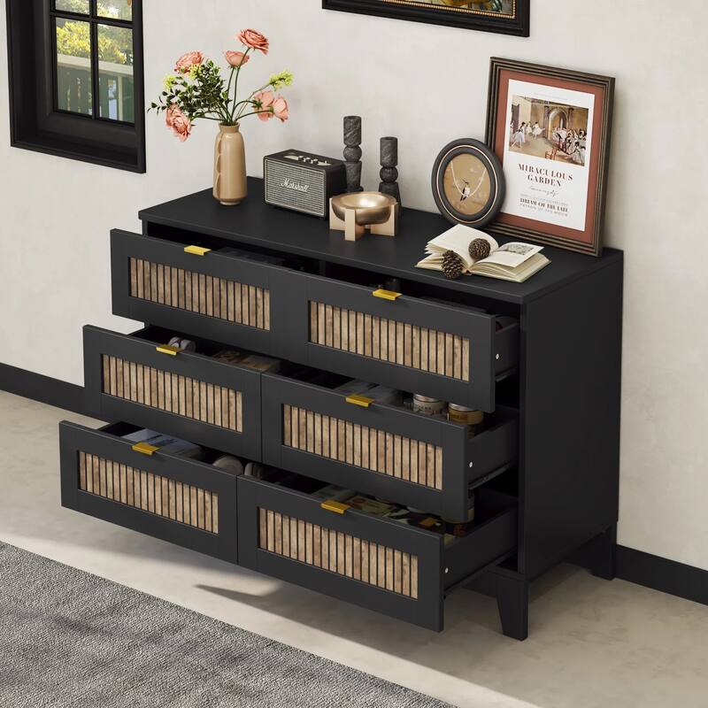 Farmhouse Wooden 6 Drawer Dresser with Metal Handles