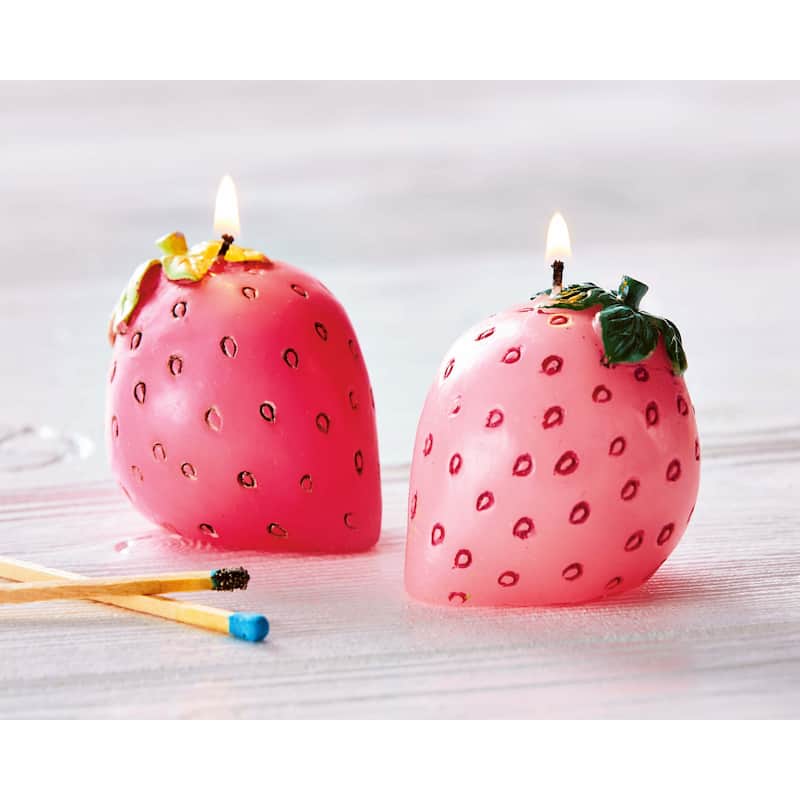 Strawberry Candle - Sculpted Pink Paraffin Wax Candle for Spring & Summer, 2.5hrs Burn Time, 2x2x2 inches