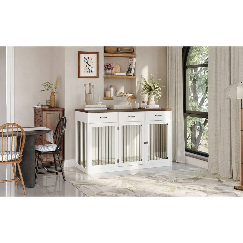 Contemporary Wooden Dog Crate Furniture with Storage Drawers