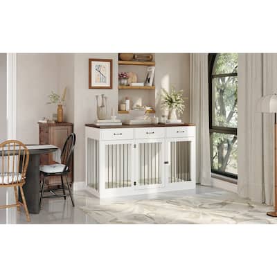 Modern Large Dog Crate with Storage Drawers - Elegant Espresso Finish