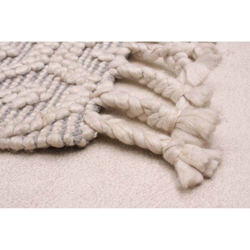 ECARPETGALLERY Braid weave Sienna Cream, Grey Wool Rug - 3'0 x 5'0