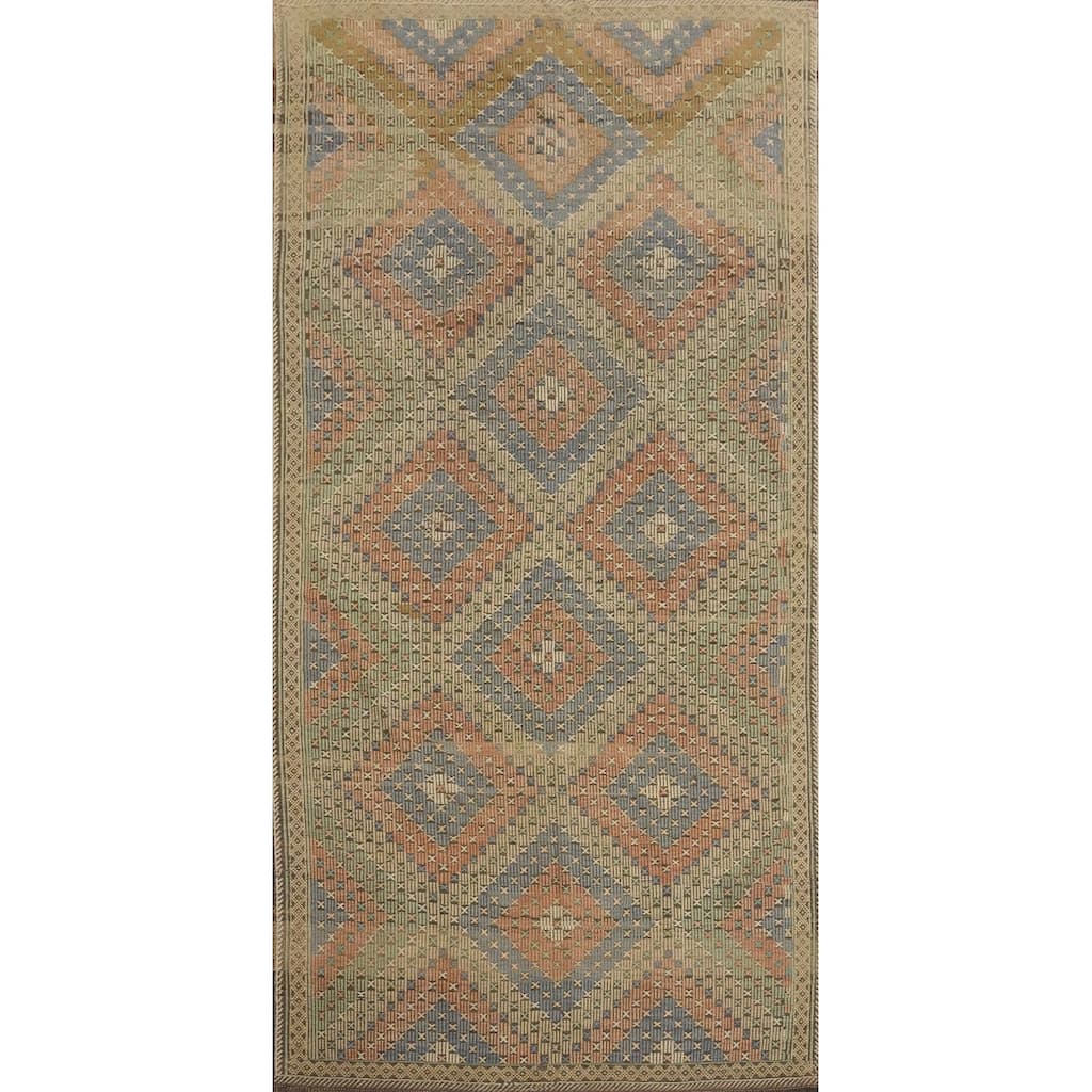 Hand Woven Oriental 100% Wool Carpet Southwestern Tribal Multi-Colored Kilim Area Rug - 11' 0'' X 5' 3''