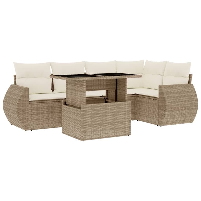 vidaXL Patio Sofa Set with Cushions Outdoor Furniture 6 Piece Poly Rattan - 21.7 x 39.4 x 28.7