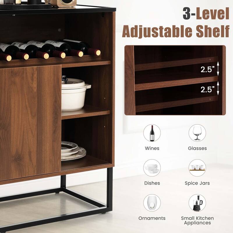 Costway Wine Storage Cabinet Buffet Sideboard with Adjustable Shelf & - See Details