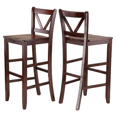 2-Pc V-back Bar Stool Set, Walnut - 16.93"W x 19.21"D x 42.17"H