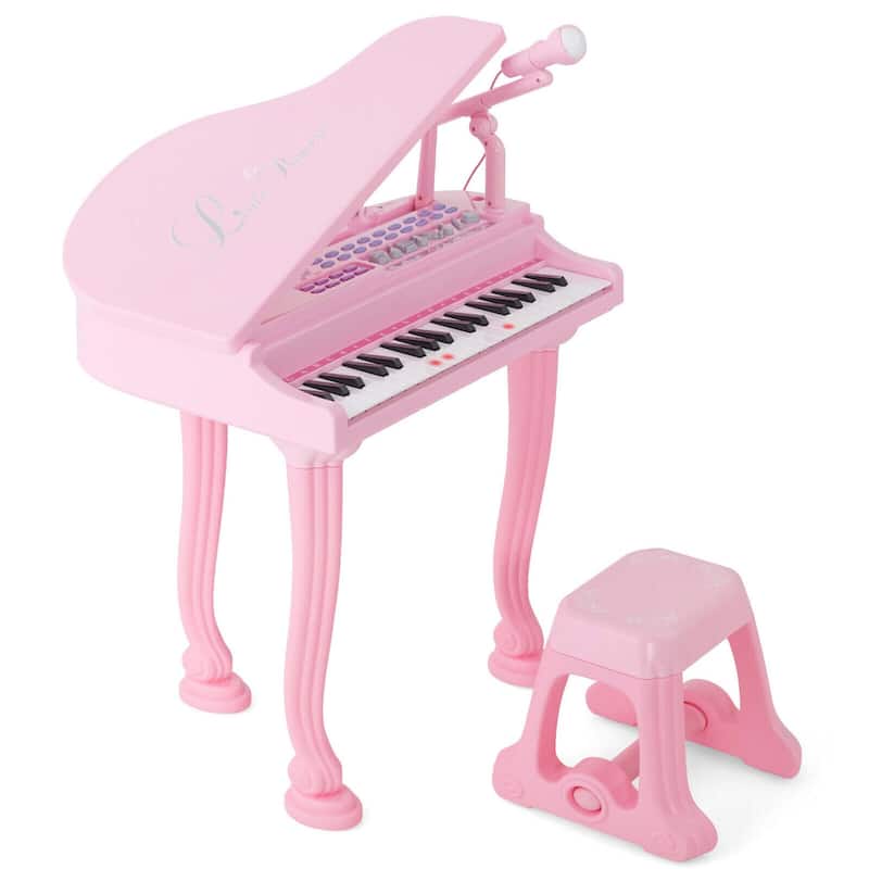 Kids Piano Keyboard Toy Musical Instrument w/ Stool & Microphone - Pink