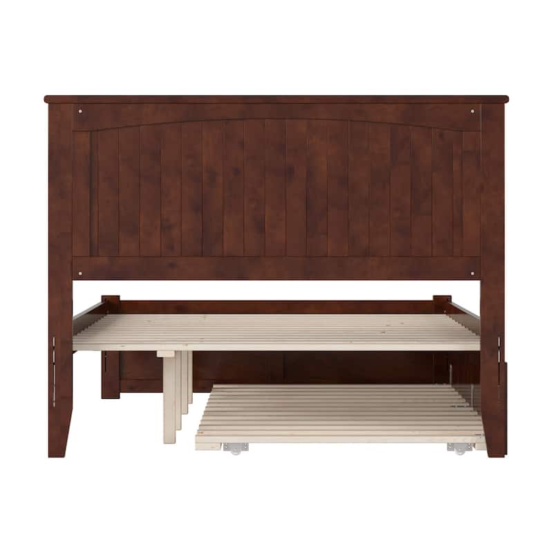 Full Wood Platform Bed with Trundle - Walnut Finish, Modern Bedroom Furniture, Space Saving Design