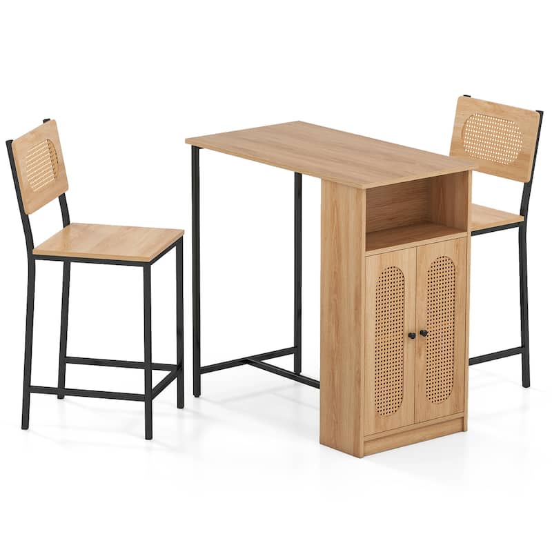 3-Piece Counter Height Kitchen Table and Stools Set with Open Compartment and Adjustable Shelf - 36" × 20" × 36"