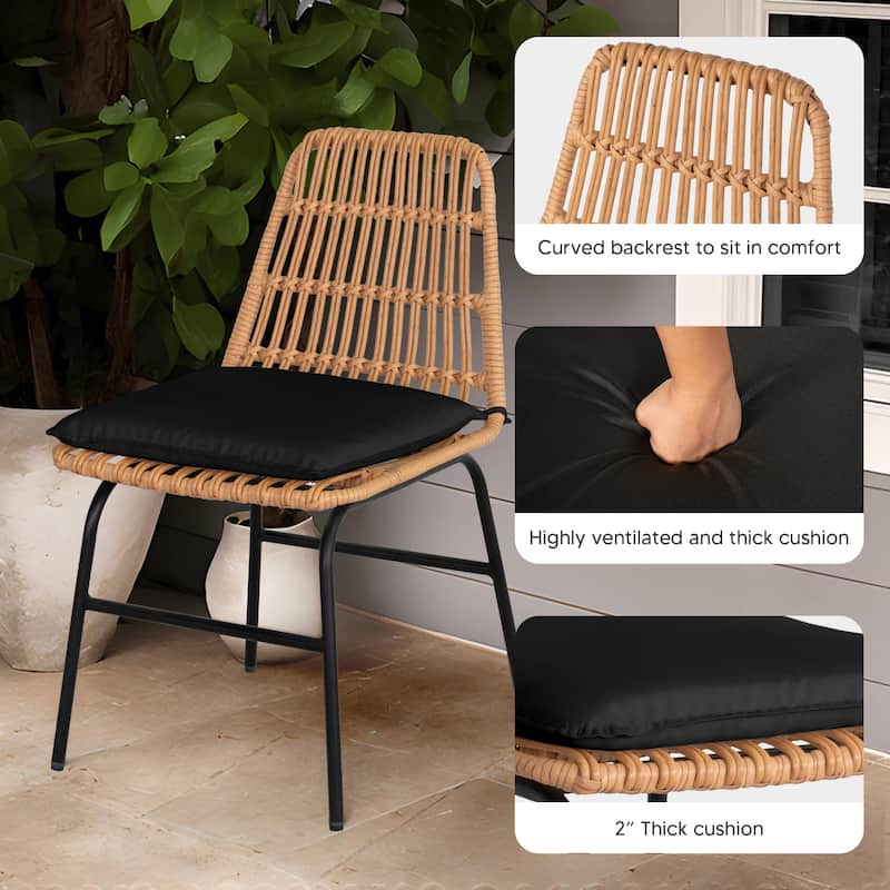 5 Piece Outdoor Dining Set, Glass Table with Woven Chairs for Patio, Balcony & Garden - 24.01"L x 20.87"W x 28.74"H