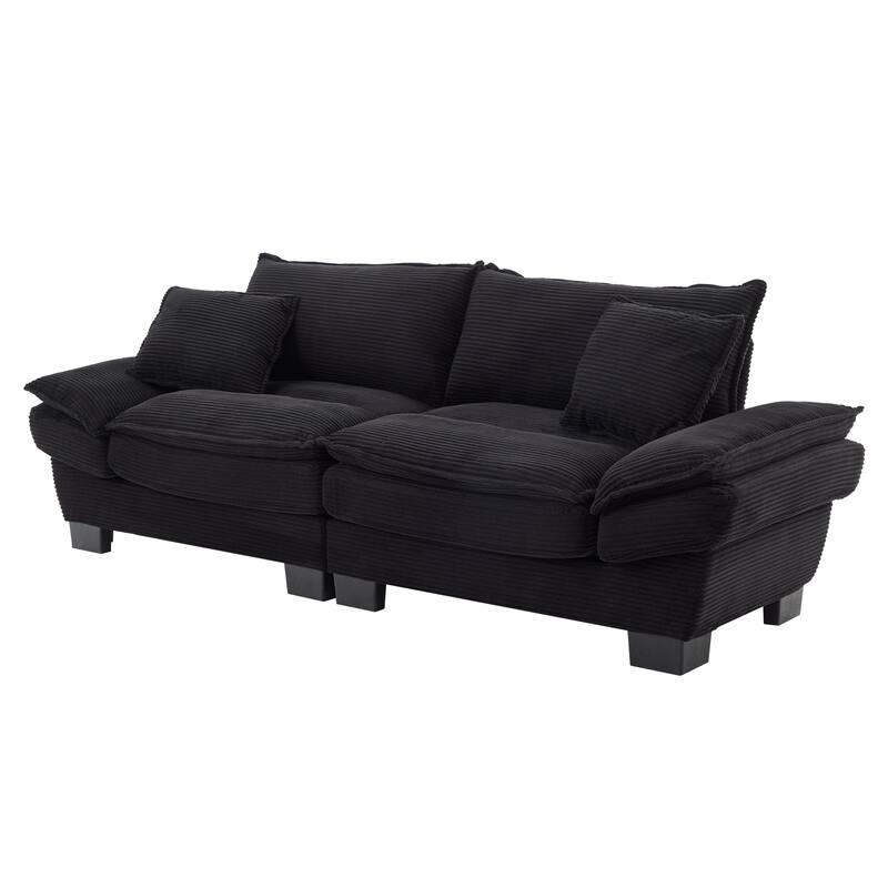 84-Inch Corduroy Sofa with Double Layer Cushion and 2 Extra Pillows for Living Room or Guest Room