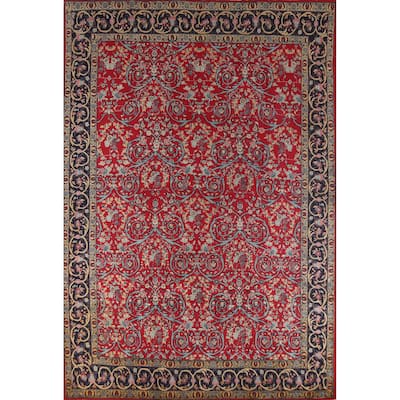 Hand Knotted Oriental 100% Wool Carpet Traditional All-Over Red Kerman Area Rug - 12' 2'' X 9' 2''