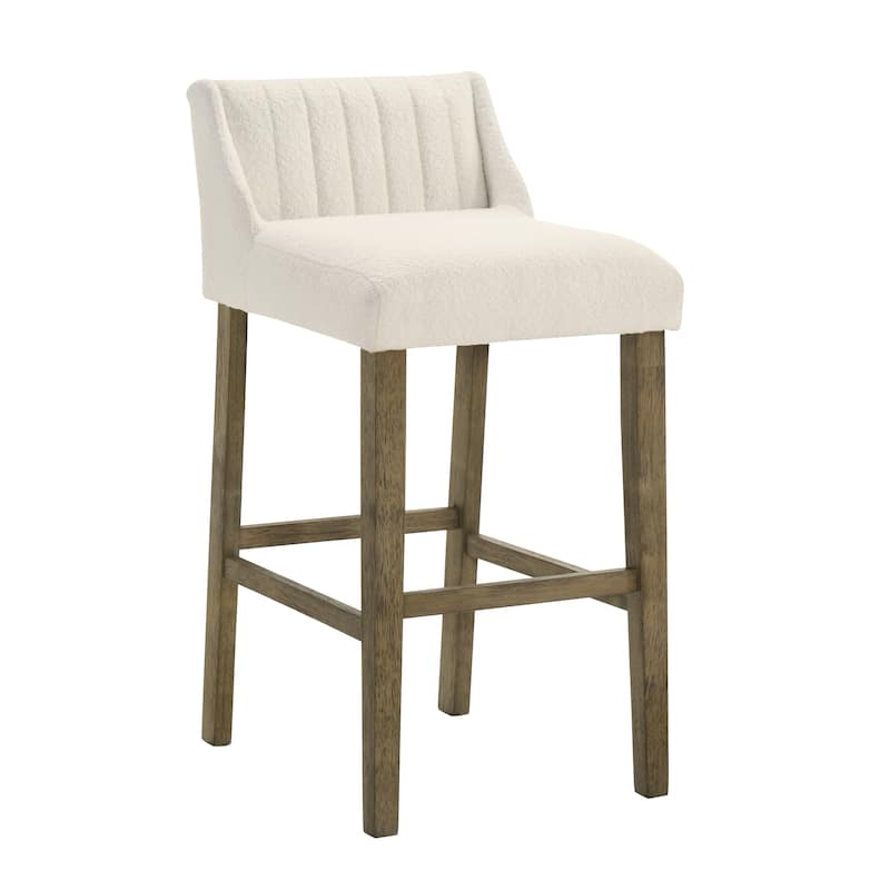 Fauna Low-Back Boucle Bar Stool, Upholstered Counter Height Kitchen Barstool with Wood Legs