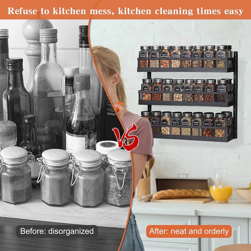 X-cosrack Wall Mount Spice Rack Organizer 5 Tier Height-Adjustable Hanging Spice Shelf Storage for Kitchen Pantry Cabinet