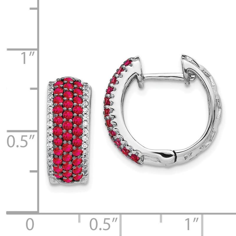 Curata 14k White Gold Diamond and Ruby Earrings - 17x18mm Wide 7mm Thick