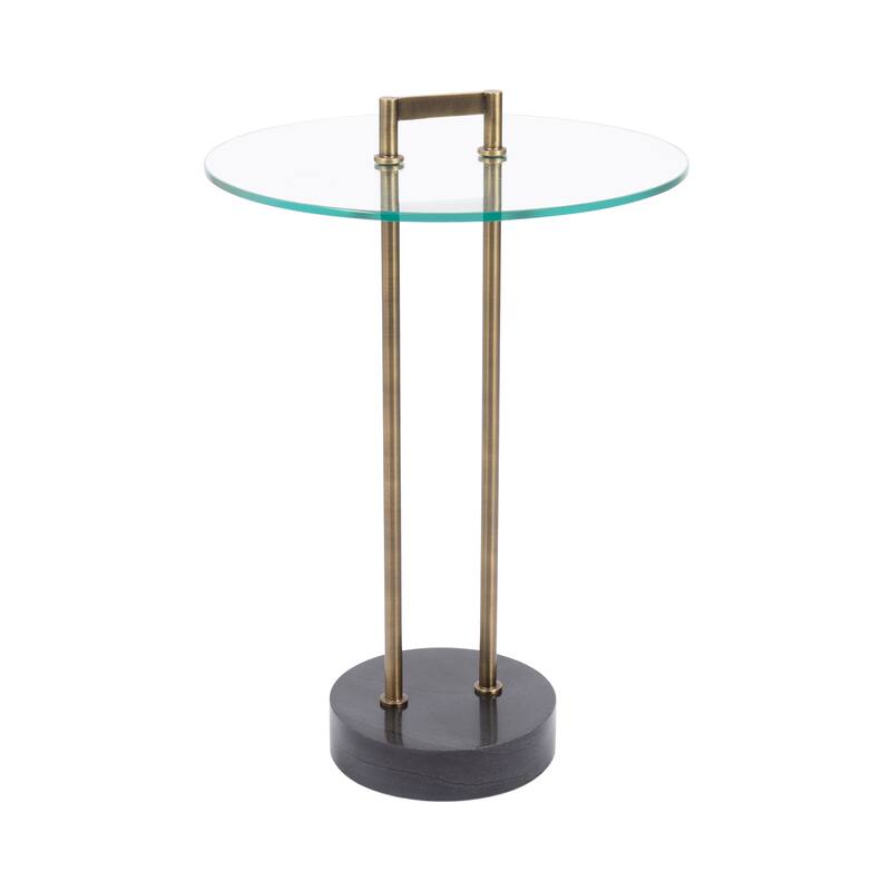 Kate and Laurel Cerullo Glass Metal and Marble Side Table - 16x16x24 - Black/Gold