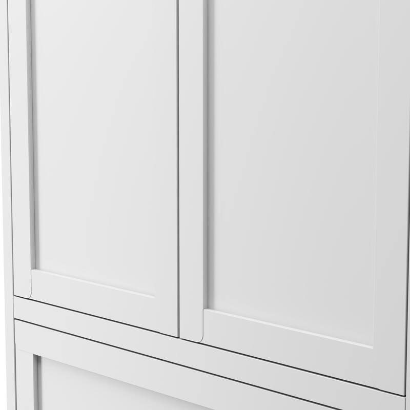 Freestanding Kitchen Pantry Cabinet, Storage Cabinet with Adjustable Shelves, Metal Buffet Cabinet with Hooks & Round Handles