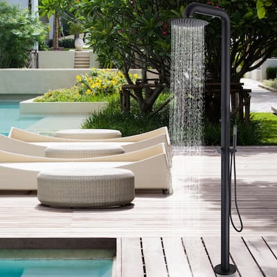89''H Stainless Steel Freestanding Outdoor Shower Rainfall with Handheld Shower in Black