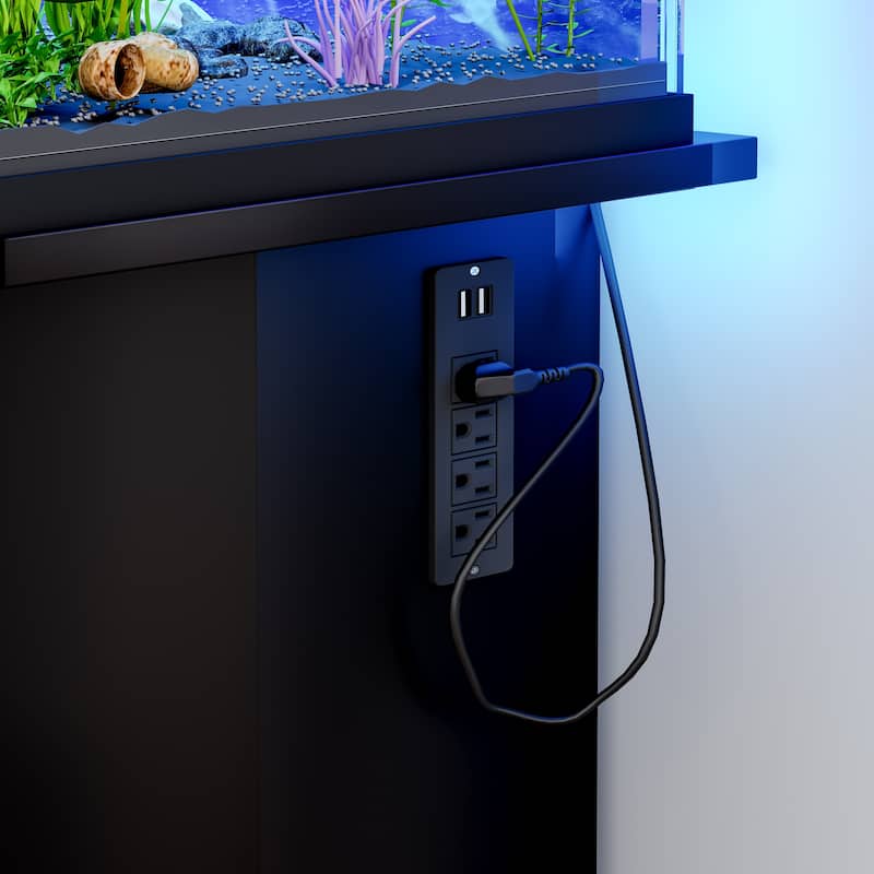 Rossetta Moisture-Resistant Finish ish Tank Stand with Built-in Charging Station, Cabinet Storage
